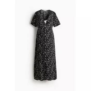 HM MAMA Платье на пуговицах спереди, черное с маленьким цветком S