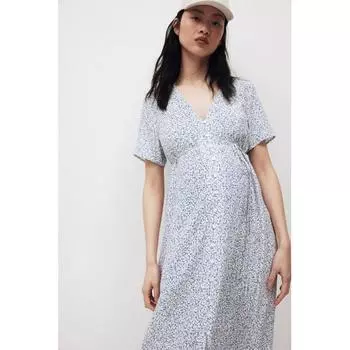 HM MAMA Платье на пуговицах спереди Бело-Синий с цветочным принтом S