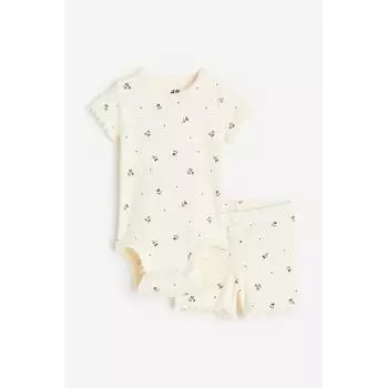 HM Набор из 2 предметов из хлопка в рубчик кремового цвета с маленьким цветком