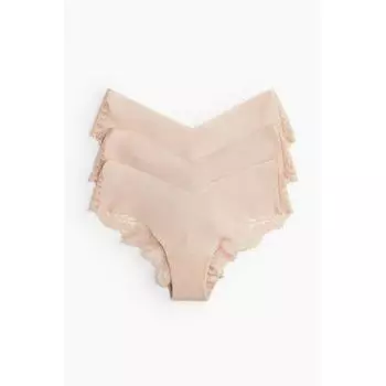 HM No Show Комплект из 3-х хипстерских трусиков бежевого цвета