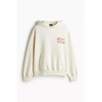 HM Oversized Fit Print Hoodie кремовый Motor City M