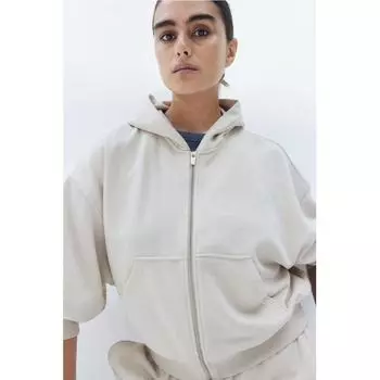HM Oversized худи на молнии светло-бежевого цвета