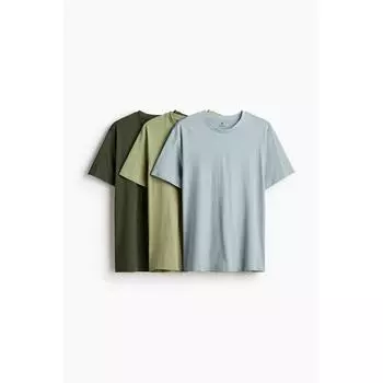 HM Regular Fit 3 Piece T shirT Set хаки зеленый бирюзовый XL