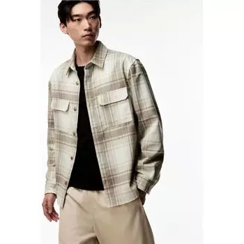 HM Regular Fit Felt oversHirt бежевая клетка S