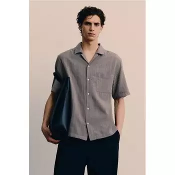 HM Regular fit рубашка из смесового льна темно-бежевого цвета