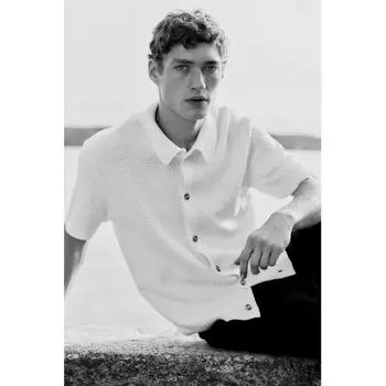 HM Regular Fit Текстурированная трикотажная рубашка кремового цвета XS