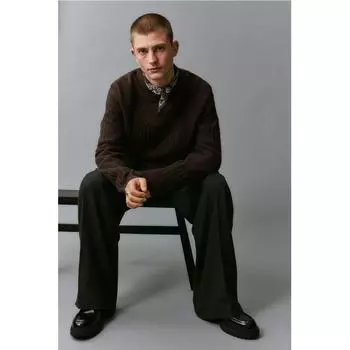 HM Regular Fit Текстурированный трикотажный джемпер темно-коричневого цвета XS