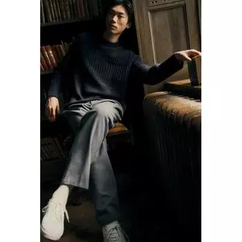 HM Regular Fit Текстурированный трикотажный джемпер Темно-синий XS