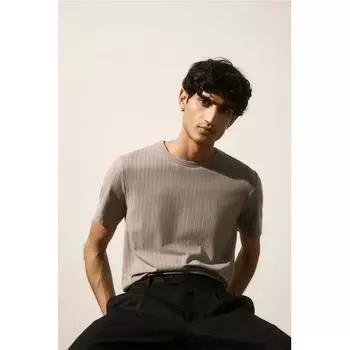 HM Slim fit футболка в рубчик из смеси лиоцелла темно-бежевая