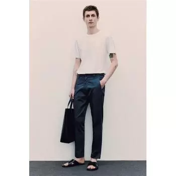 HM Slim Fit хлопковые брюки темно-синие
