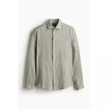 HM Slim fit льняная рубашка серо-зеленого цвета