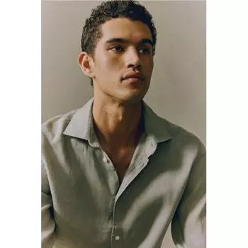 HM Slim fit льняная рубашка серо-зеленого цвета
