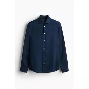 HM Slim fit льняная рубашка темно-синего цвета