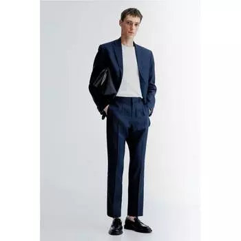 HM Slim Fit Льняные костюмные брюки Темно-синие