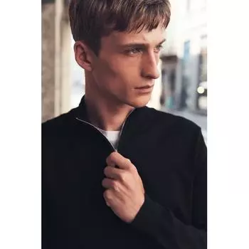 HM slimM Fit Zip Top Тонкий вязаный свитер черного цвета XS