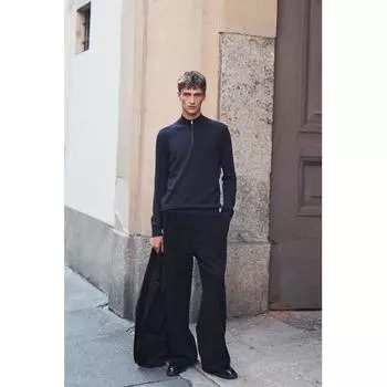 HM slimM Fit Zip Top Тонкий вязаный свитер темно-синего цвета XS