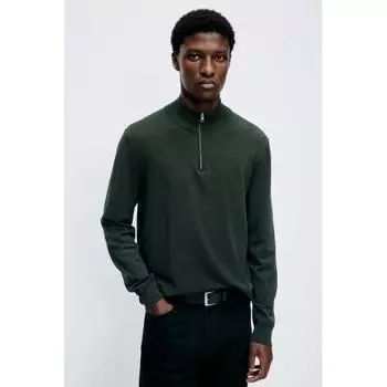 HM slimM Fit Zip Top Тонкий вязаный свитер темно-зеленый XS