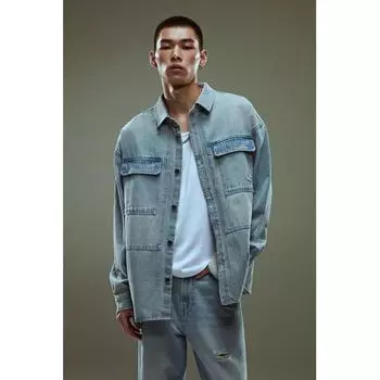 HM свободная джинсовая рубашка светло-синего цвета S