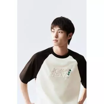 HM Свободная футболка с принтом, кремово-черная