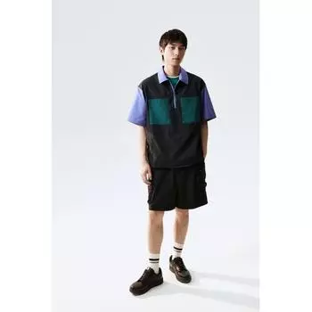 HM свободный крой рубашка с застежкой-молнией черного и темно-бирюзового цвета XS