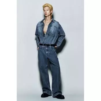 HM свободный крой джинсовая рубашка джинсовая синяя XS