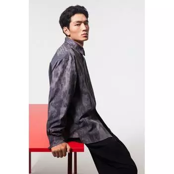 HM Свободный крой верхняя часть Рубашка темно-серого цвета с узором XS