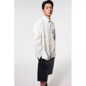 HM Свободный крой верхняя рубашка белая темно-серая XS