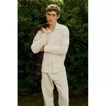 HM Текстурированная рубашка Regular Fit кремового цвета XS
