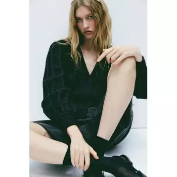 HM Текстурированный вязаный кардиган с объемными рукавами, черный