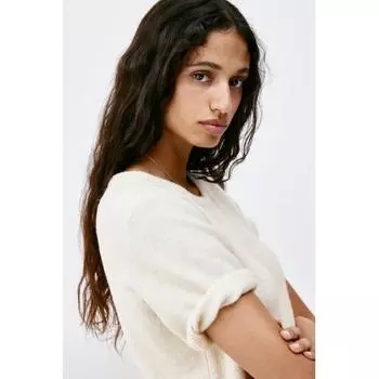 HM Тонкий вязаный свитер кремового цвета