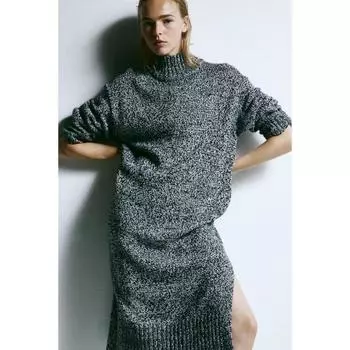 HM Трикотажное платье с высоким воротником Черный Меланж 1192814004 XSEUR XSP