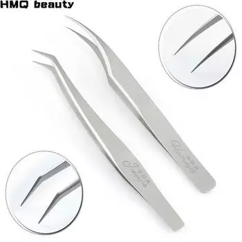 HMQ Beauty 2 шт. Пинцет для наращивания ресниц Изогнутый пинцет из нержавеющей стали Профессиональный инструмент