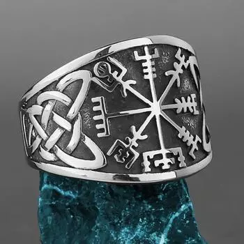 Hnsp кольцо с компасом викингов из нержавеющей стали для мужчин, ювелирные изделия на палец 7-13 больших размеров 8