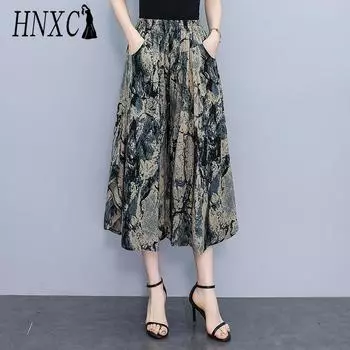 HNXC Летние брюки больших размеров с широкими штанинами для женщин, свободные, в богемном стиле, летние брюки с высокой талией, женские брюки XL-4XL XL