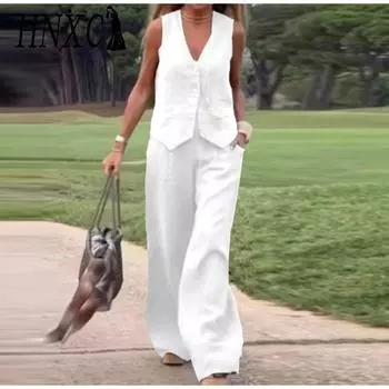 HNXC Повседневный и модный однотонный комплект из жилета и длинных брюк, комплект из двух предметов в стиле коллаж и пэчворк S хаки