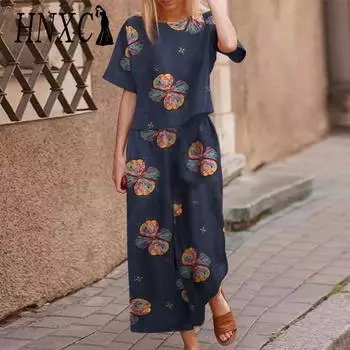 HNXC Весенне-летний свободный и элегантный повседневный комплект спортивной одежды из хлопка и льна с короткими рукавами S