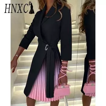 HNXC Women s Fashion Autumn Winter 2/1 Sleeve V-Neck Casual Dresses S