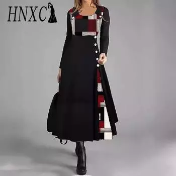 HNXC Women s Fashion Autumn Winter Long Sleeve O-Neck Casual Dresses S жёлтый