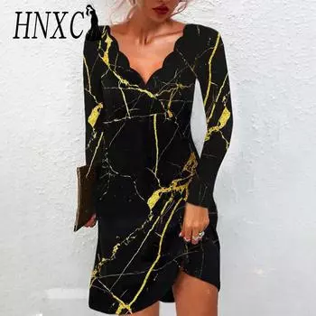 HNXC Women s Fashion Autumn Winter Long Sleeve V-Neck Casual Dresses S белый