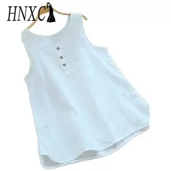 HNXC Women s Fashion Casual Summer Solid Color Print Sleeveless O-Neck Blouses & Shirts