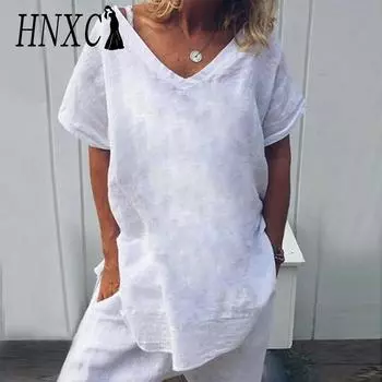 HNXC Women s Fashion Casual Summer Spring Solid Color Print Short Sleeve V-Neck Blouses & Shirts