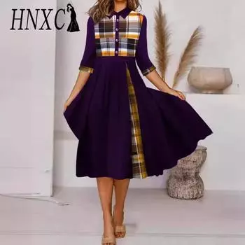 HNXC Women s Fashion Summer Spring 3/4 Sleeve POLO-Neck Casual Dresses S чёрный