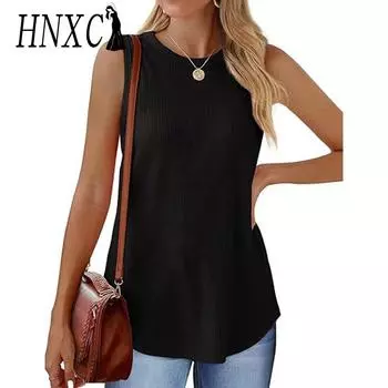 HNXC Women s Fashion Summer Spring Solid Color Print Sleeveless O-Neck Casual Dresses S чёрный