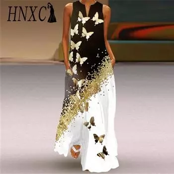 HNXC Женская мода Лето Весна Без Рукавов V-образный вырез Повседневные Платья S