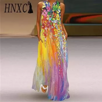 HNXC Женская мода Лето Весна Без Рукавов V-образный вырез Повседневные Платья S