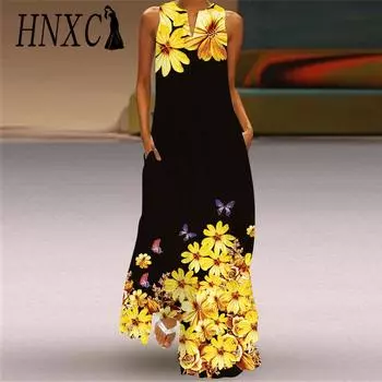 HNXC Женская мода Лето Весна Без Рукавов V-образный вырез Повседневные Платья S