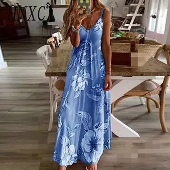 HNXC Женская мода Лето Весна Без Рукавов V-образный вырез Повседневные Платья S розовый