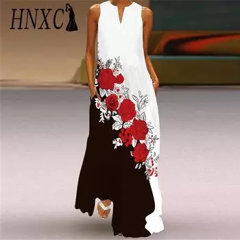 HNXC Женская мода Лето Весна Без Рукавов V-образный вырез Повседневные Платья S