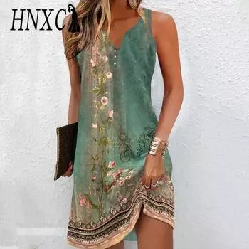 HNXC Женская мода Лето Весна Без Рукавов V-образный вырез Повседневные Платья S