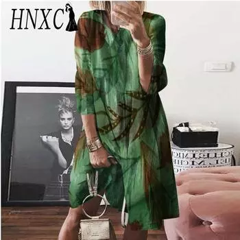 HNXC Женская мода Лето Весна Цветочный принт Короткие рукава О-образный вырез Повседневные платья S розовый